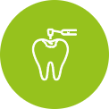 a green color background with filling tooth